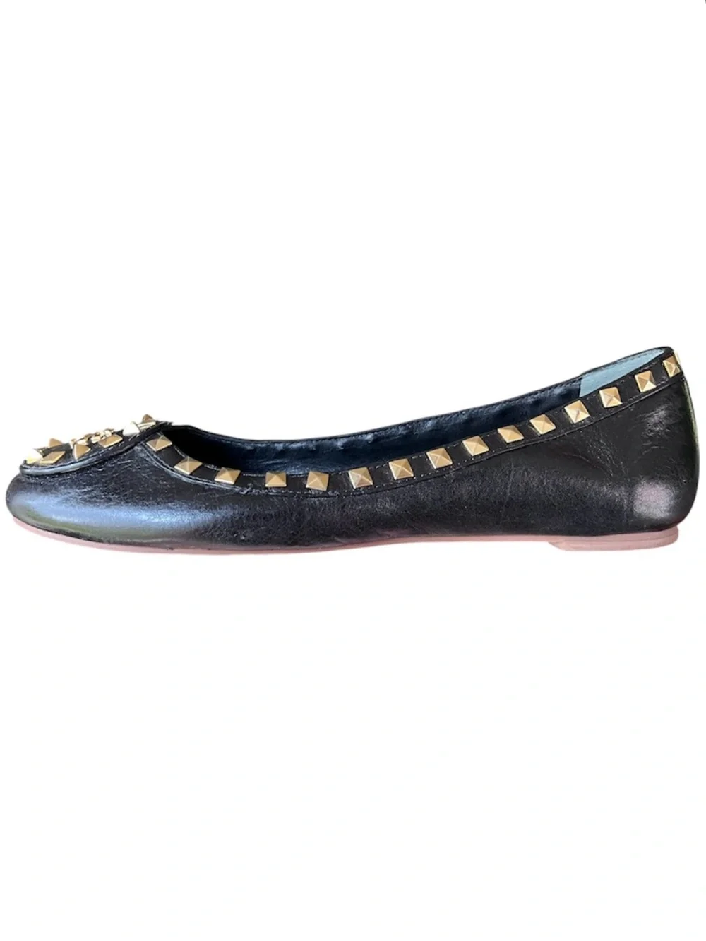 Tory Burch Dale Gold Studded Black Leather Ballet Flats Size 10